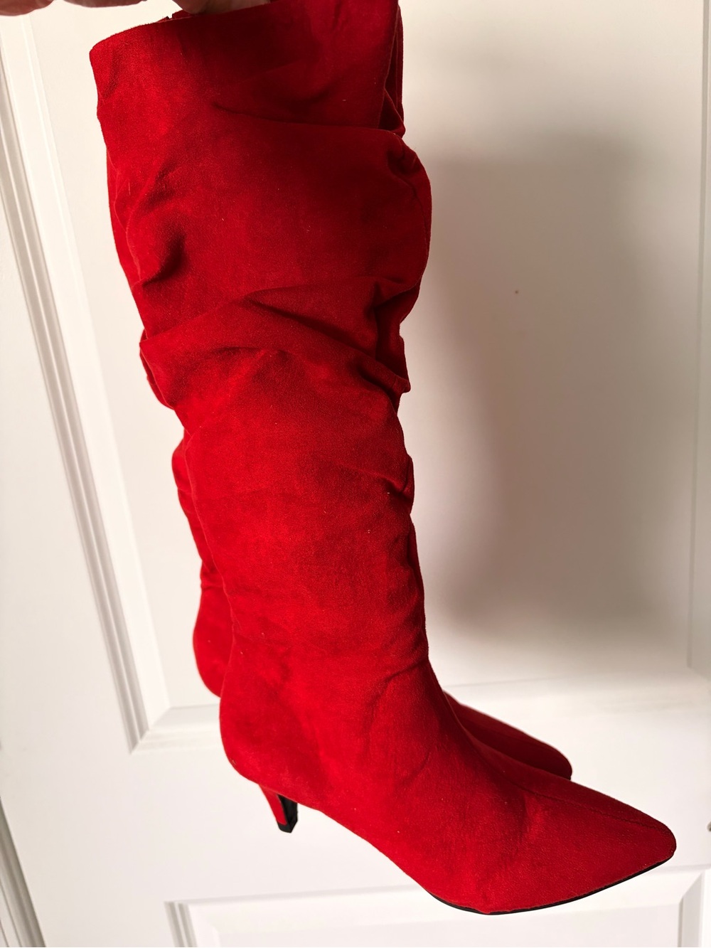 Bar III Red Suede Over-the-Knee Pointed-Toe Boots